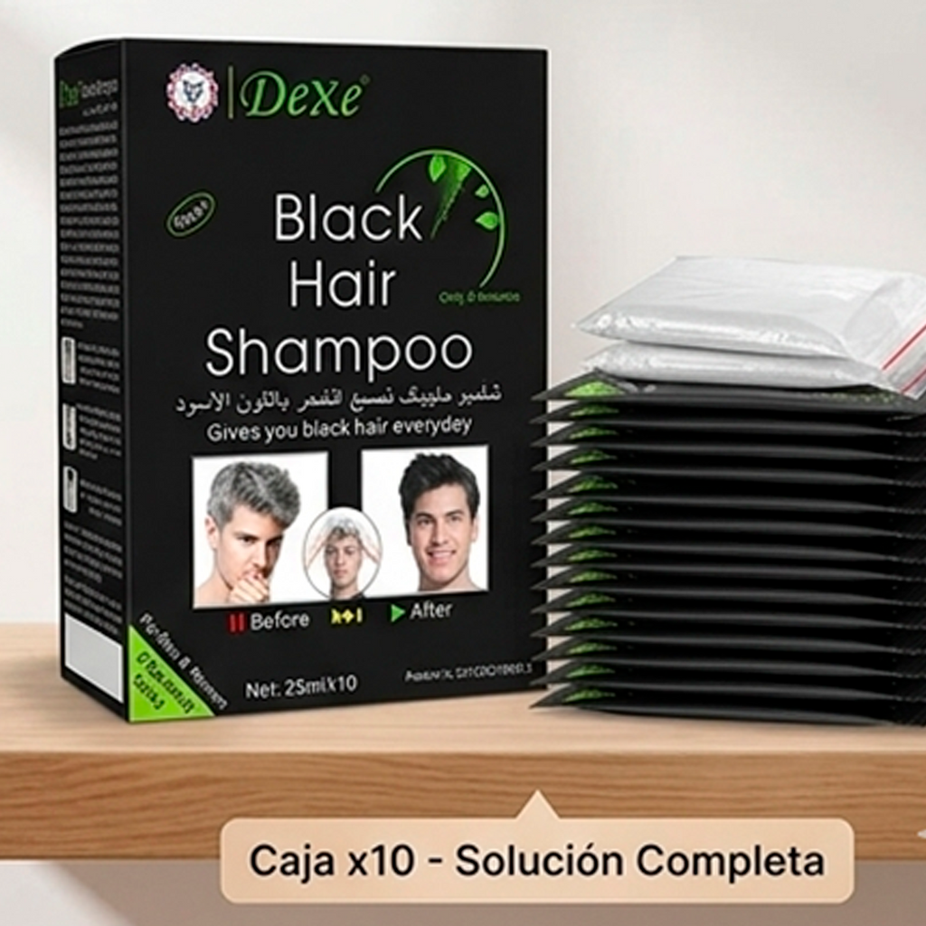 Shampoo Cubre Canas Instantáneo - Color Negro (Caja x10 Sobres)