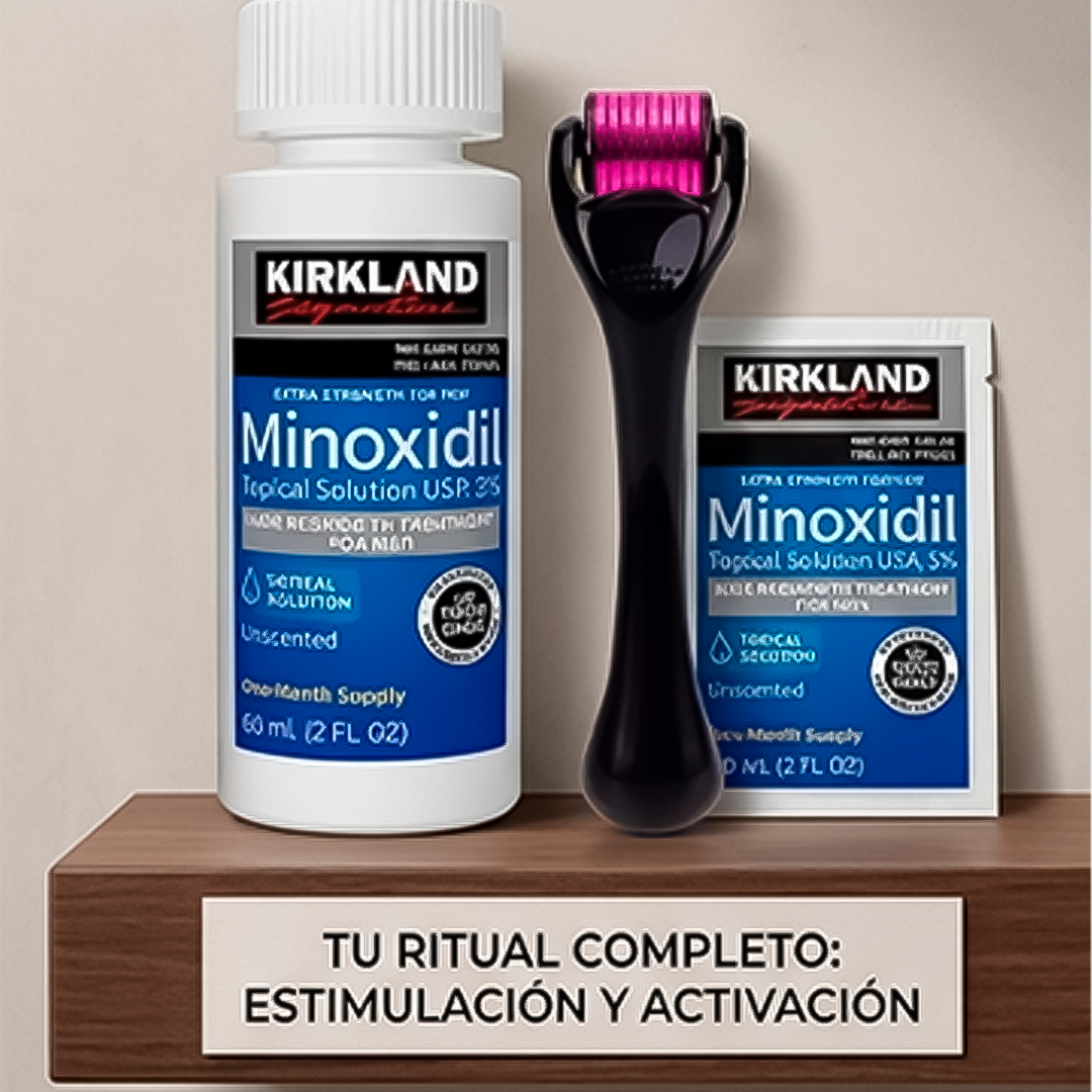 Combo Crecimiento Élite: Minoxidil Kirkland + Derma Roller Profesional